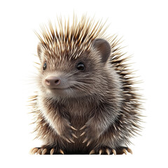 Obraz premium Adorable baby hedgehog with its tiny paws is looking up captured in a high on transparent background