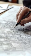 Architect marking zones on transparent map