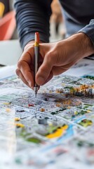 Architect marking zones on transparent map
