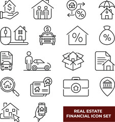 Modern Real Estate Finance Icon Set in Minimalist Line Style for Digital and Print Use
