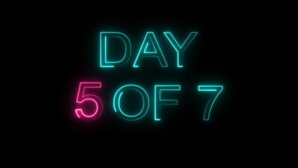 Day 1 of 30 neon text illustration. graphic for workout challenge, fitness countdown, or daily motivation videos. black background 4k illustration.
