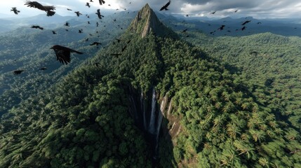 Forest waterfall aerial view