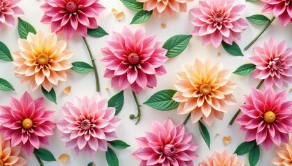 Obraz premium Elegant dahlia repeat, soft pastel shades, seamless design , stock, textile, bloom