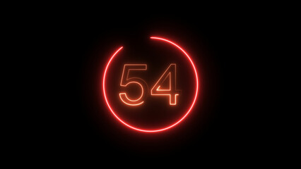 A dynamic circle glowing neon number 54 illustration. on a black background. and creating a stunning video.4k illustration.
