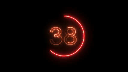 A dynamic circle glowing neon number 38 illustration. on a black background. and creating a stunning video.4k illustration.
