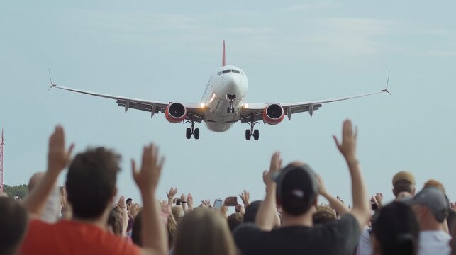 Crowd Welcomes Airplane Landing