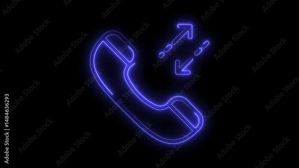 Poster blue neon phone receiver with arrows representing sending or receiving signals