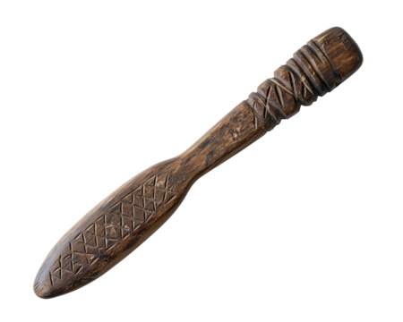 Wooden dibber with geometric designs on black background