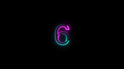 A dynamic glowing neon number 6 illustration. on a black background. and creating a stunning video.4k illustration.
