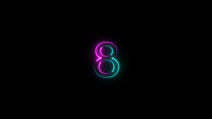 A dynamic glowing neon number 8 illustration. on a black background. and creating a stunning video.4k illustration.
