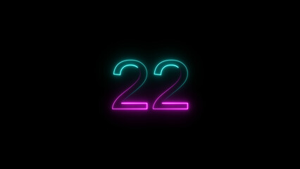 A dynamic glowing neon number 22 illustration. on a black background. and creating a stunning video.4k illustration.
