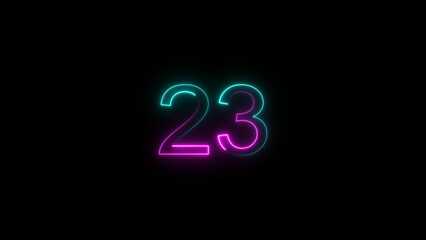 A dynamic glowing neon number 23 illustration. on a black background. and creating a stunning video.4k illustration.
