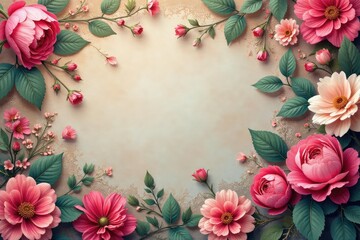 Floral damask textile, antique faded rose hues, shabby chic, background
