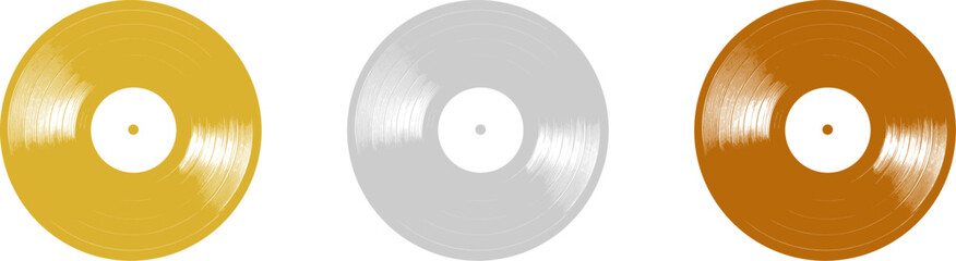 Vektoren Goldene Silberne und Bronzene Schallplatte - Auszeichnung und Erfolg in der Musik