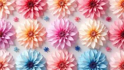 Geometric dahlia motif, repeating design, soft pastel shades, elegant, light, petals
