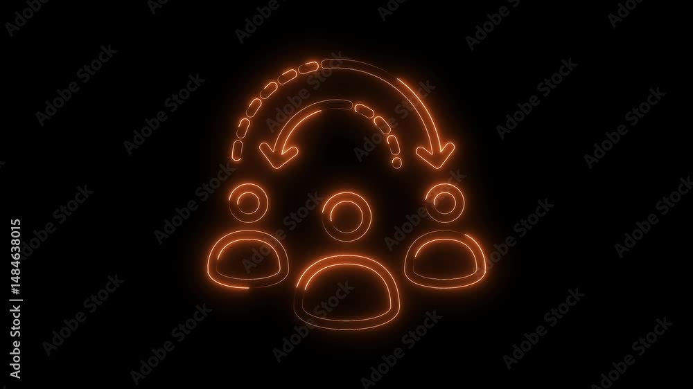 Poster neon three people connection with arrows business networking relationship and cooperation concept