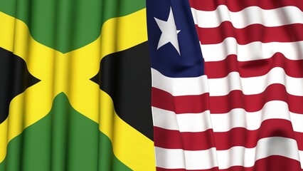 Flags of JAMAICA and LIBERIA with realistic cloth texture
