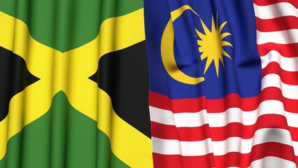 Flags of JAMAICA and MALAYSIA with realistic cloth texture