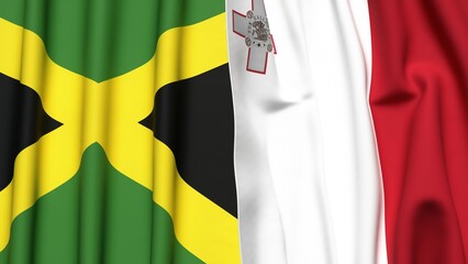 Flags of JAMAICA and MALTA with realistic cloth texture