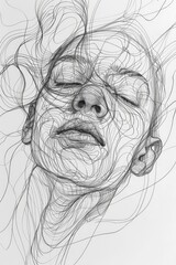 detailed sketch of a human face frontal view