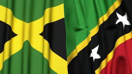 Flags of JAMAICA and SAINT KITTS with realistic cloth texture