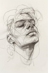 detailed sketch of a human face frontal view