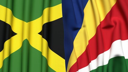 Obraz premium Flags of JAMAICA and SEYCHELLES with realistic cloth texture