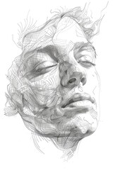 detailed sketch of a human face frontal view