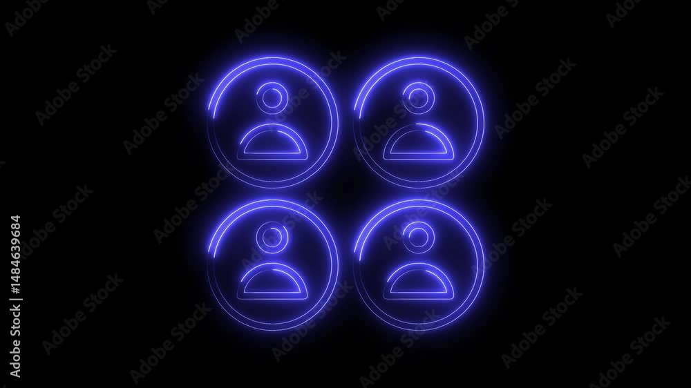 Poster neon glowing user icons on black background animated graphic design element