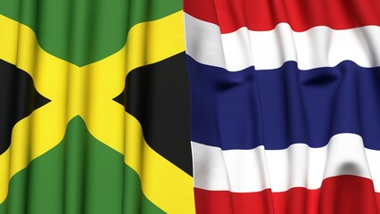 Flags of JAMAICA and THAILAND with realistic cloth texture