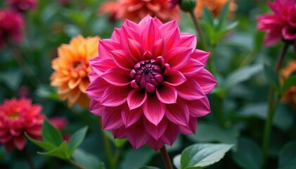 Intricate dahlia blooms, vibrant colors, lush petals, nature, summer
