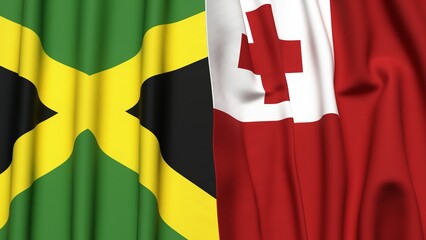 Flags of JAMAICA and TONGA with realistic cloth texture