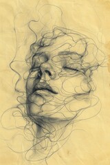 detailed sketch of a human face frontal view