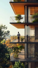 Architect standing on balcony of new project