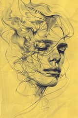 detailed sketch of a human face frontal view