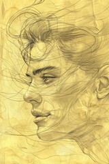 detailed sketch of a human face frontal view