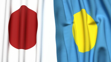 Flags of JAPAN and PALAU with realistic cloth texture