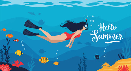 Adobe Illustrator Artwork Summer activity: Flat vector illustration with 
