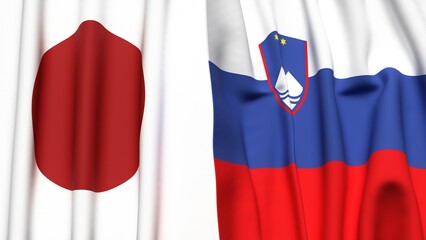 Flags of JAPAN and SLOVENIA with realistic cloth texture