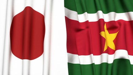 Obraz premium Flags of JAPAN and SURINAME with realistic cloth texture