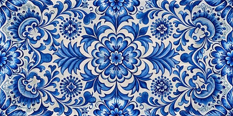 Portuguese Azulejo Tile Vintage Blue Pattern