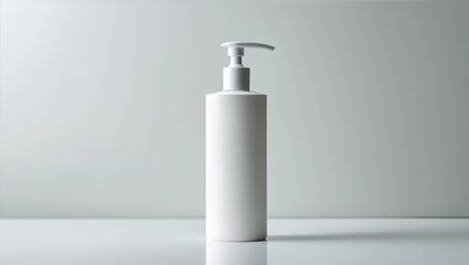 Obraz premium White Lotion Bottle with Pump on Light Surface