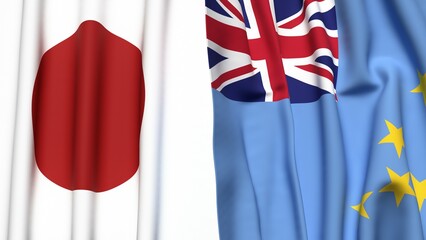 Flags of JAPAN and TUVALU with realistic cloth texture