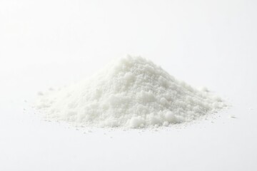 Pile of white granulated sugar on white background, sugar, commercial