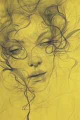 detailed sketch of a human face frontal view