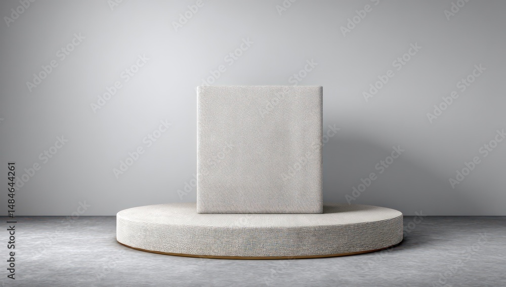 Poster blank 3d wool podium with soft wool surface, designed for displaying products with a clean design.