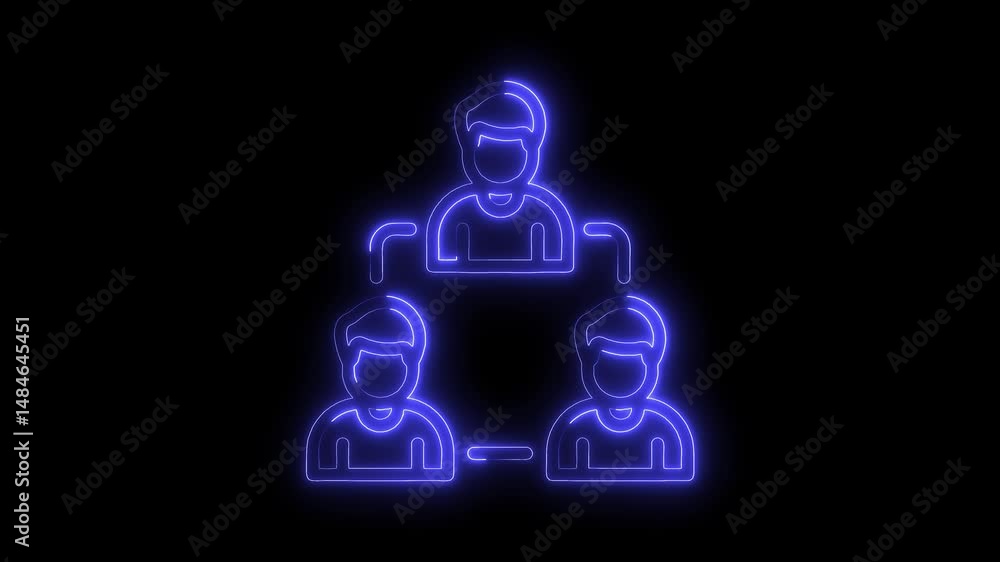 Poster glowing neon organization chart animation depicting company structure and hierarchy