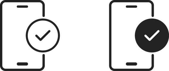 Mobile phone checkmark, verification symbol for app and UI design vector