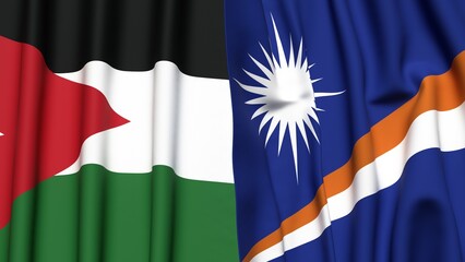 Flags of JORDAN and MARSHALL ISLANDS with realistic cloth texture