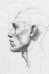 detailed sketch of a human face frontal view